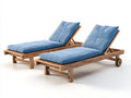 Juego de 2 tumbonas de madera con respaldo regulable 200 x 72 x 92 cm - natural y azul - diseño con ruedas para jardín y terraza