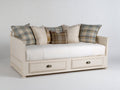 Sofá cama individual de madera con 2 cajones 205 x 100 x 92 cm - blanco roto - diseño clásico para dormitorio y habitación de invitados