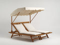 Tumbonas dobles de madera 200 x 160 x 205 cm - natural y crema - con toldo y respaldos reclinables