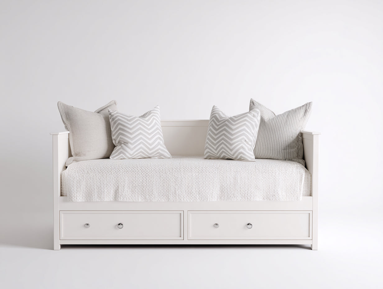 Sofás cama de madera 190 x 90 x 85 cm - blanco y beige - con 2 cajones de almacenamiento