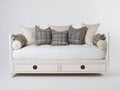 Sofá cama individual de madera con 2 cajones 205 x 100 x 95 cm - blanco - diseño clásico con detalles ornamentales para dormitorio y habitación de invitados