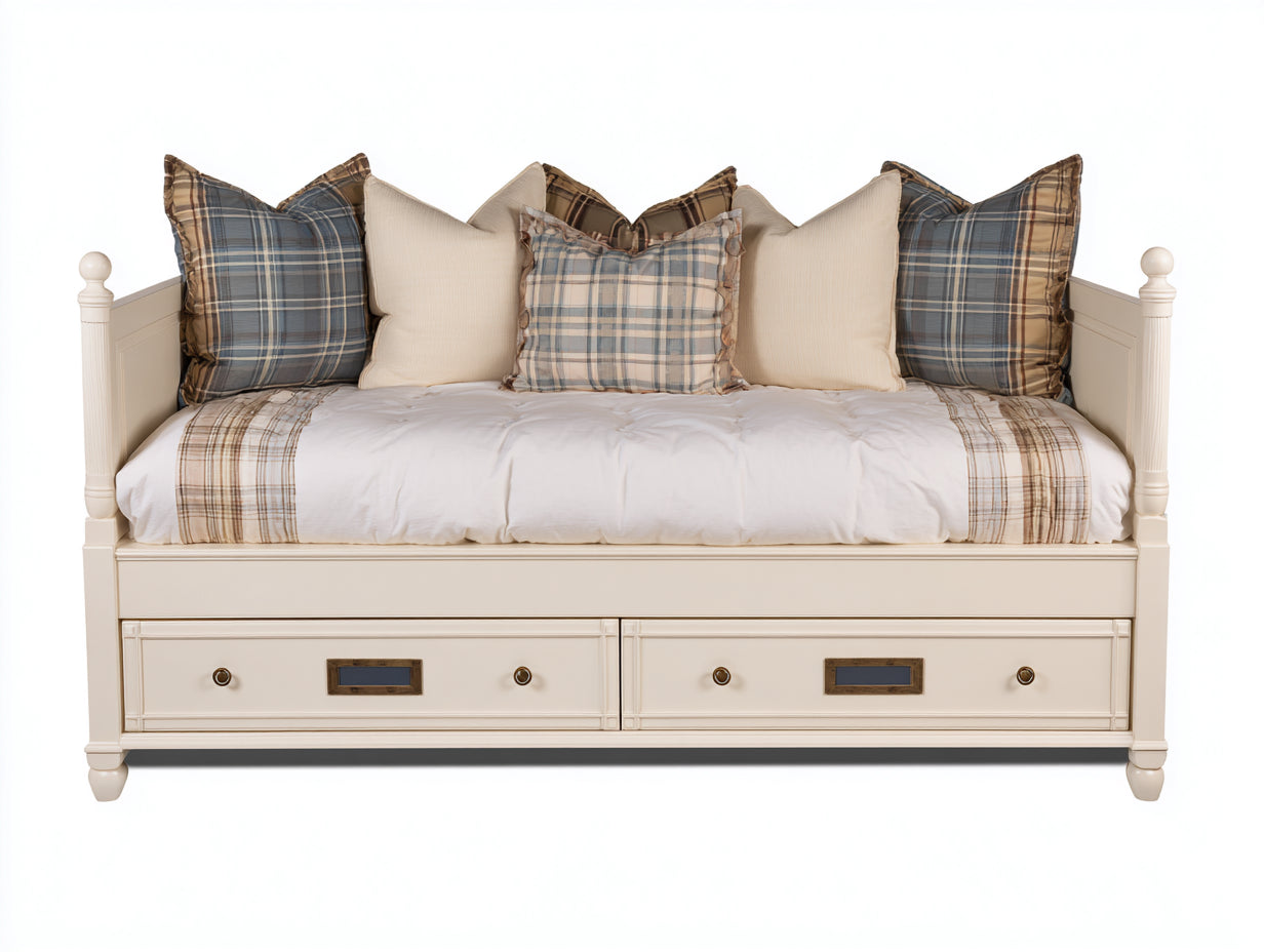 Sofás cama de madera 212 x 98 x 86 cm - Beige - 2 cajones integrados - Estilo clásico