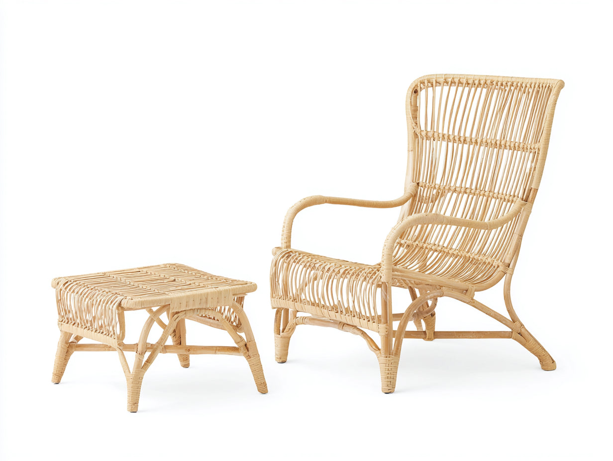 Sillones de ratán natural 76 x 88 x 105 cm - Natural - Con reposapiés - Estilo bohemio