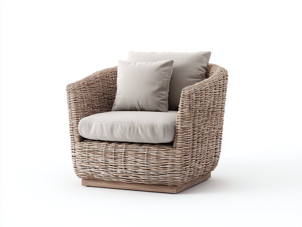 Sillones de ratán tapizados 88 x 85 x 78 cm - natural y beige - diseño envolvente