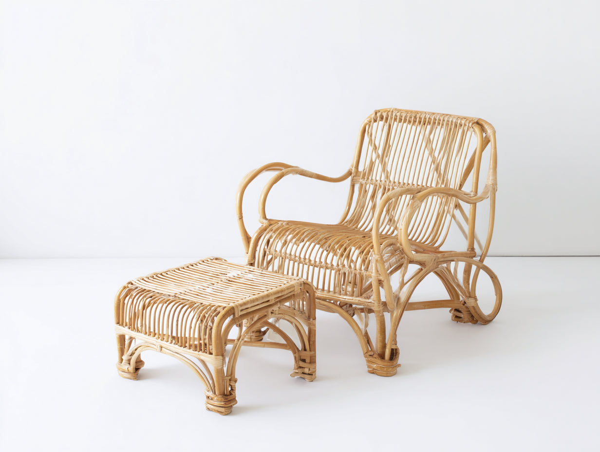 Sillones de ratán natural 72 x 84 x 91 cm - Natural - Con reposapiés - Diseño bohemio