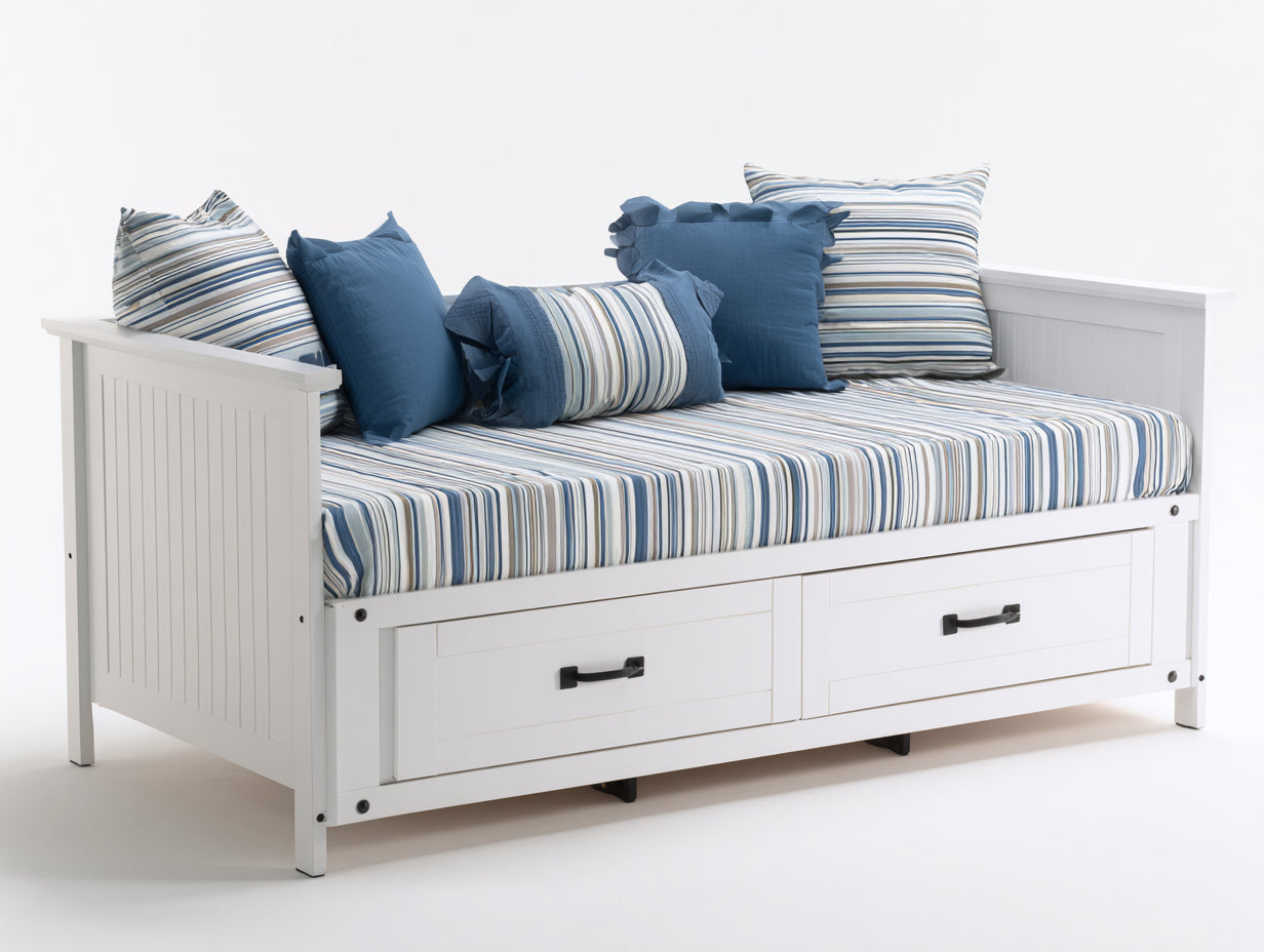 Sofás cama de madera 205 x 95 x 90 cm - blanco y negro - con dos cajones y diseño moderno para dormitorio y sala de estar