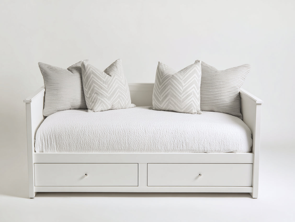 Sofá cama individual de madera con 2 cajones 200 x 95 x 88 cm - blanco - diseño moderno para dormitorio y habitación de invitados