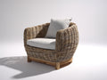 Sillón de ratán tejido 82 x 86 x 84 cm - natural y marrón - diseño envolvente con base de madera para salón y terraza cubierta