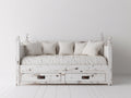 Sofás cama de madera 200 x 95 x 90 cm - blanco envejecido y marrón oscuro - con dos cajones y estilo rústico para dormitorio y sala de estar