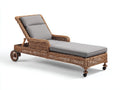 Tumbona de ratán con respaldo regulable 205 x 75 x 98 cm - natural y gris - diseño con ruedas para jardín y terraza
