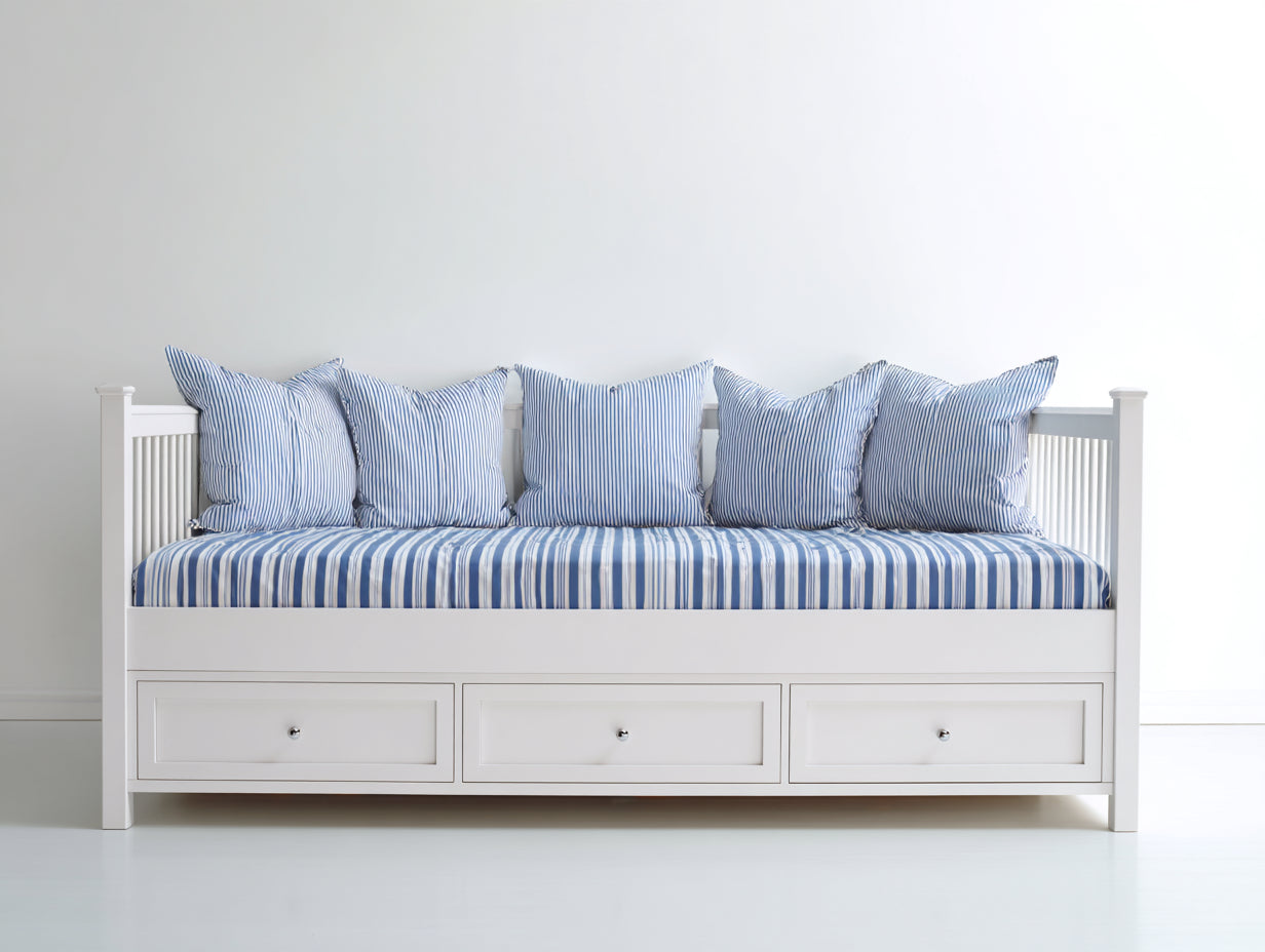 Sofás cama de madera 208 x 95 x 84 cm - Blanco y azul - 3 cajones integrados - Estilo costero
