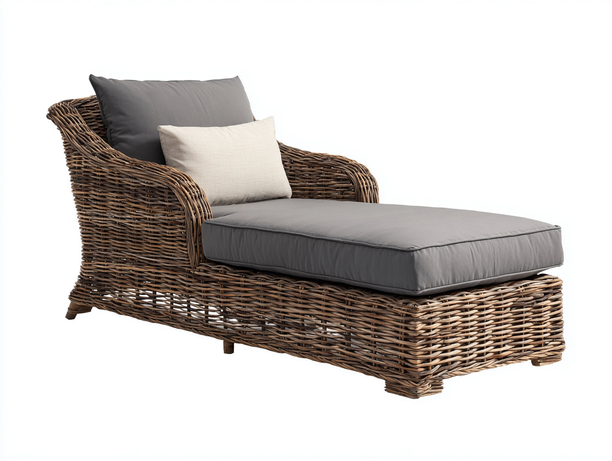 Tumbonas de ratán trenzado 196 x 88 x 91 cm - Marrón y gris - Superficie acolchada - Estilo rústico