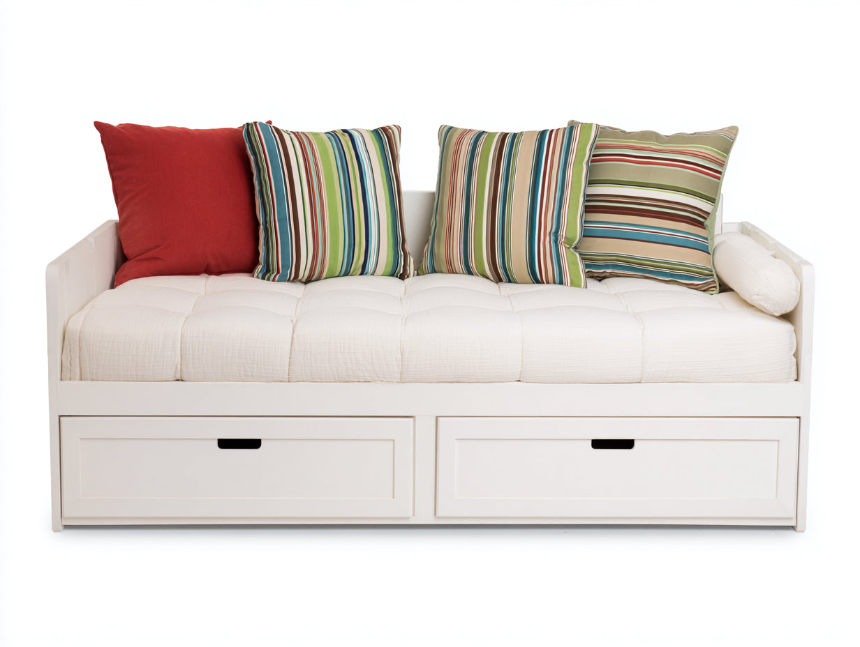 Sofás cama de madera 200 x 95 x 85 cm - Blanco - 2 cajones y diseño compacto
