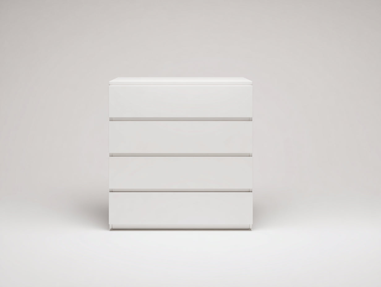 Cómodas de madera 70 x 40 x 95 cm - blanco - cuatro cajones sin tiradores de estilo moderno para dormitorio