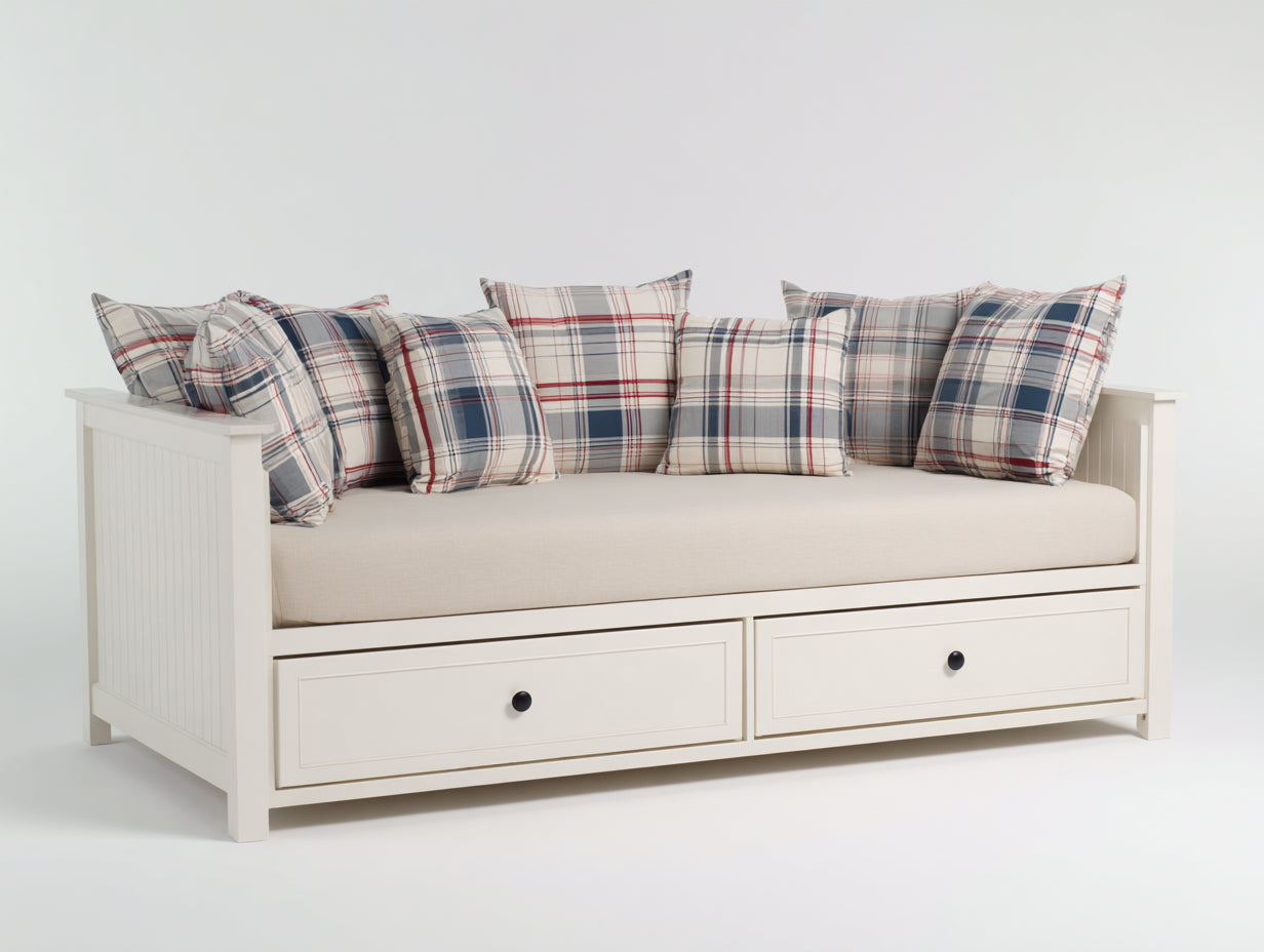 Sofás cama de madera 210 x 96 x 82 cm - Blanco - 2 cajones integrados - Estilo campestre