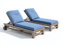 Tumbonas de madera 200 x 70 x 95 cm - Marrón y azul - Juego de 2 con respaldo ajustable