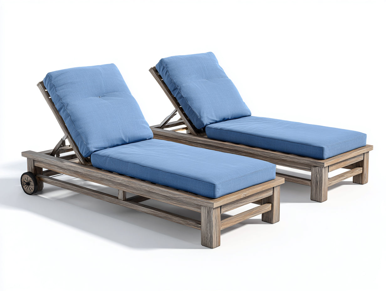 Tumbonas de madera 200 x 70 x 95 cm - Marrón y azul - Juego de 2 con respaldo ajustable