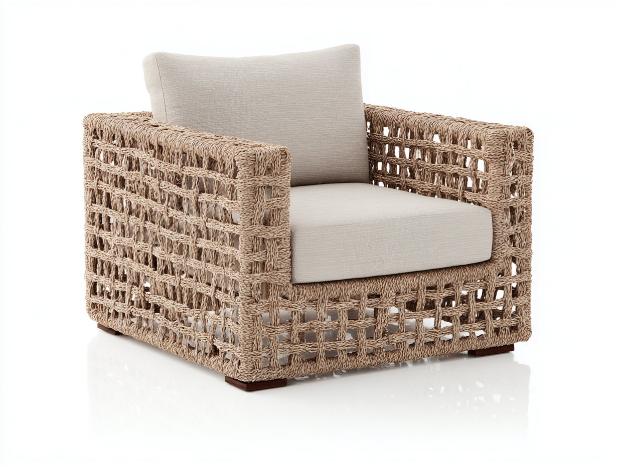 Sillones de ratán trenzado 85 x 80 x 75 cm - Natural y beige - Diseño abierto para interior y terraza