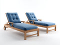 Tumbonas de madera 200 x 72 x 88 cm - natural y azul - conjunto de 2 con respaldos reclinables y ruedas