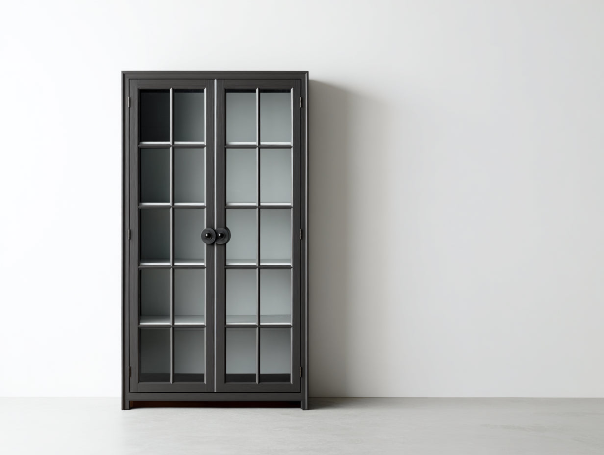 Vitrina de madera y vidrio 90 x 40 x 180 cm - negro - 2 puertas de estilo moderno